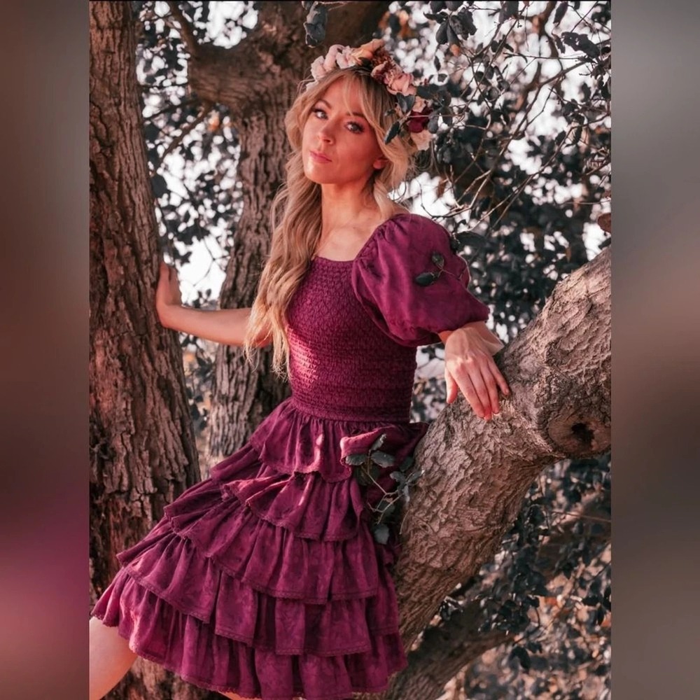 Jessakae x Lindsey Stirling Magic Maroon Puff Sleeve Cottagecore Dress Size 5X